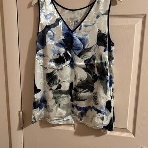 White House Black Market Abstract Floral Blouse - Blue and Black